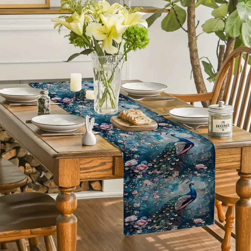 Vibrant Botanical Peacock #1 Table Runner (71” x 13”)